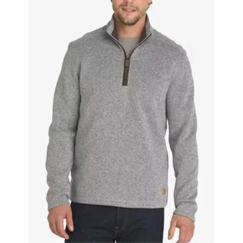 G. H. Bass & Co. Men's Medium Grey 1/3 Quarter Zip Up Fleece Sweater Long Sleeve
